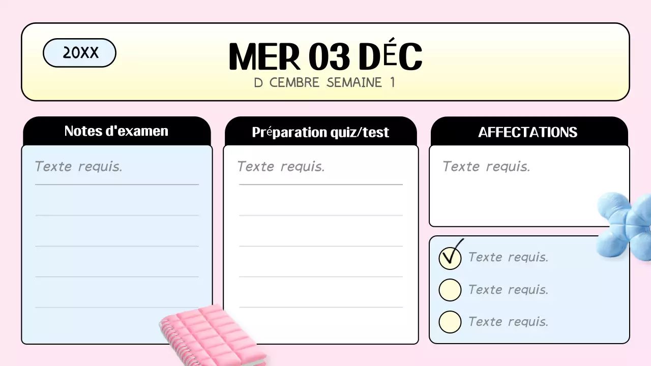 agenda de classe rose tendance