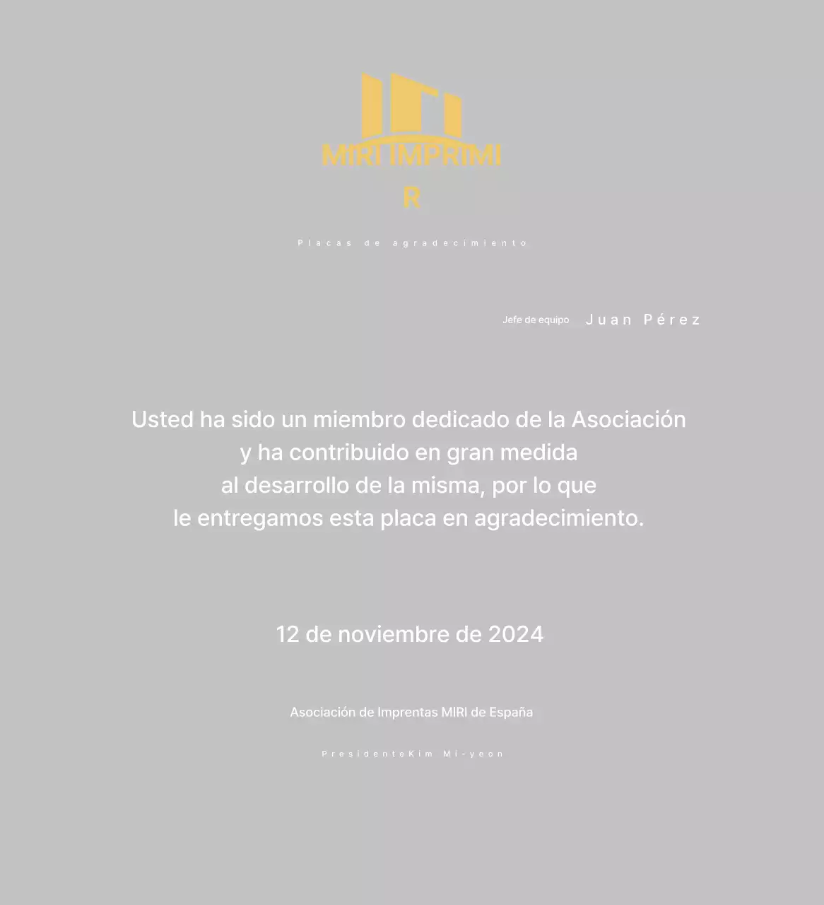 Placa de agradecimiento Gold Neat