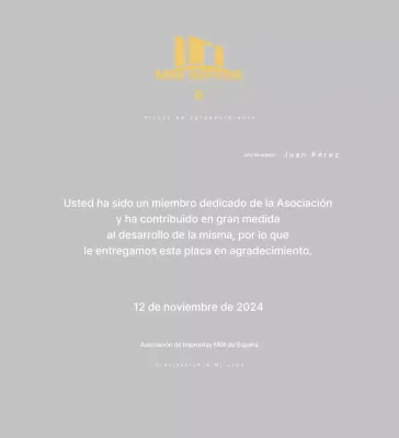 Placa de agradecimiento Gold Neat