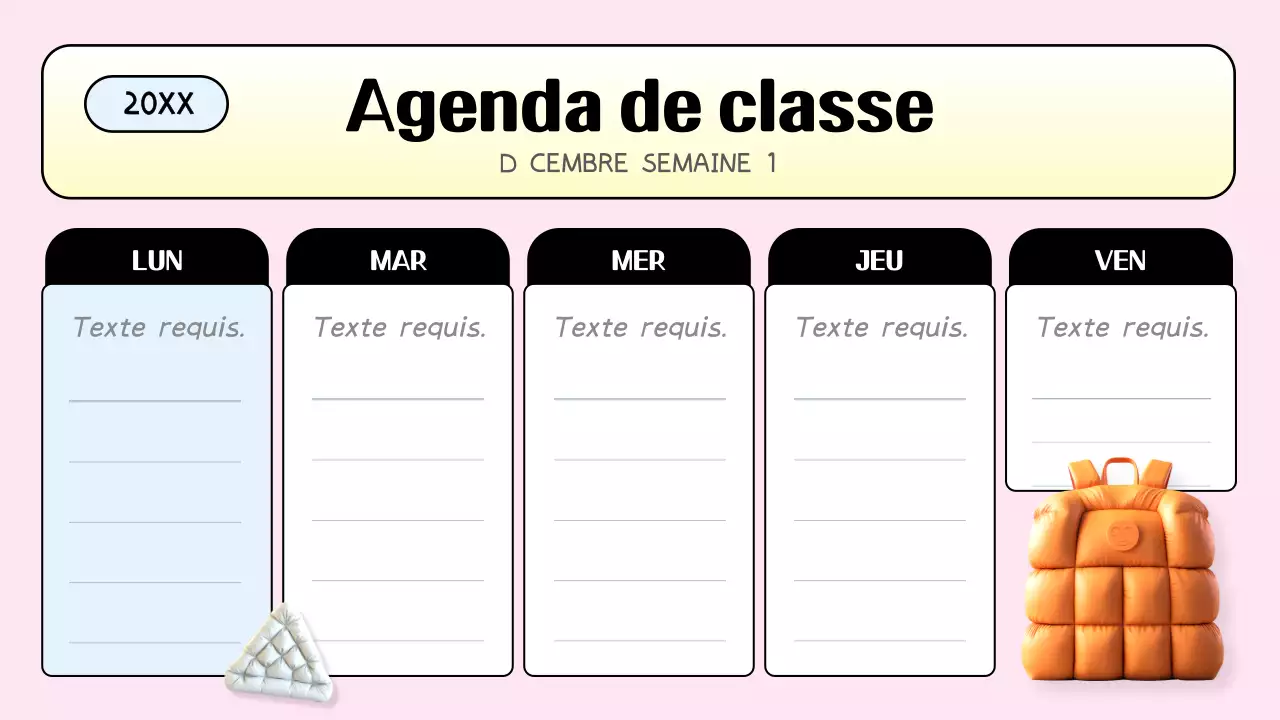 agenda de classe rose tendance