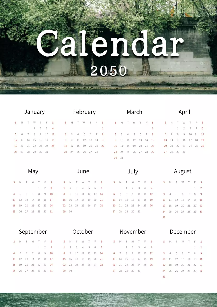 緑 シンプル カレンダー ポスター