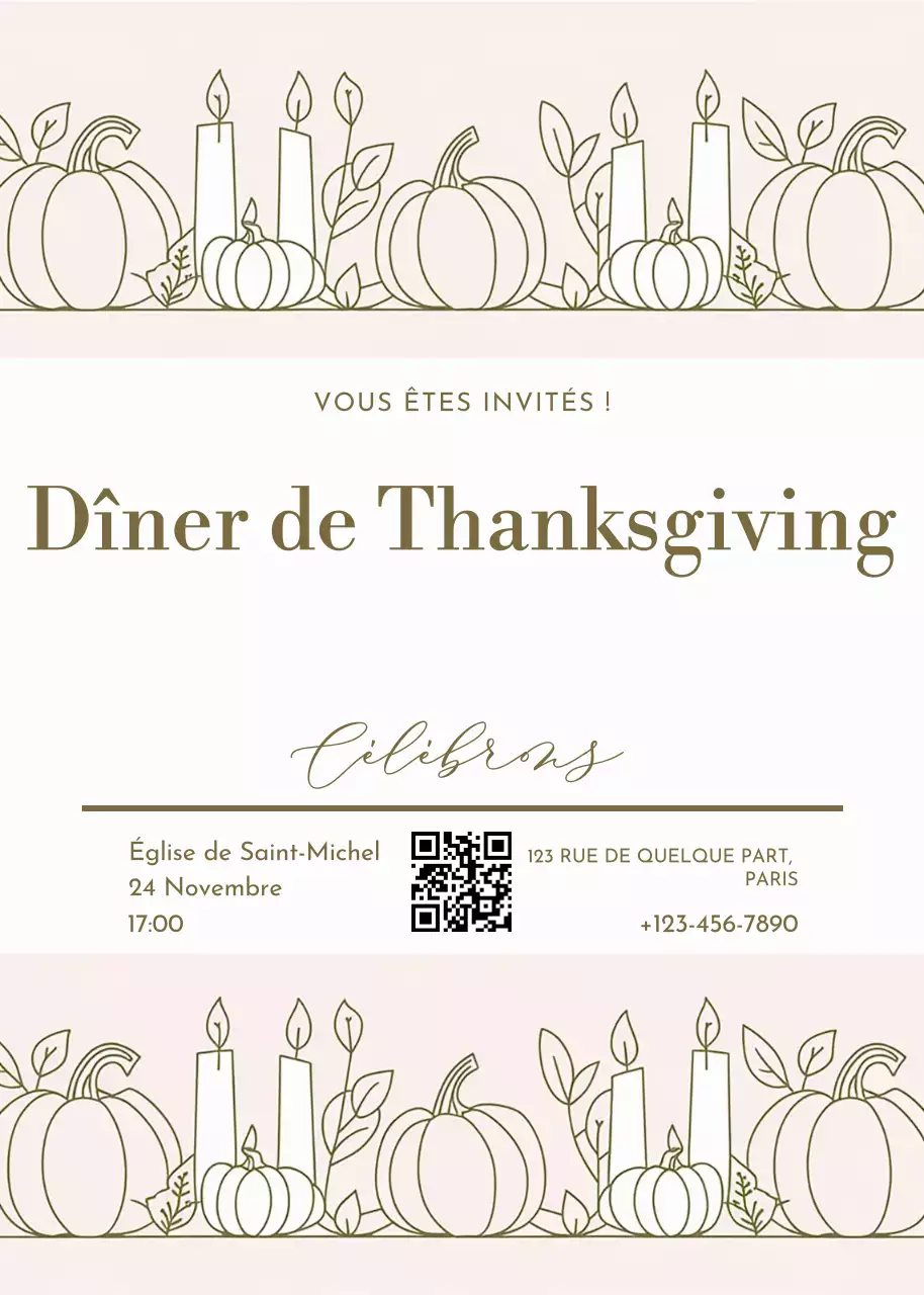 invitation élégante beige pour Thanksgiving