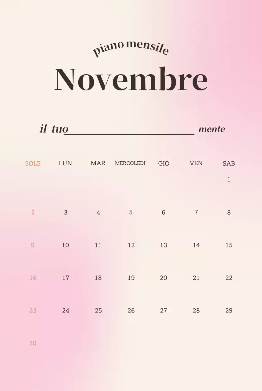 Scrittura del calendario minimalista a gradi