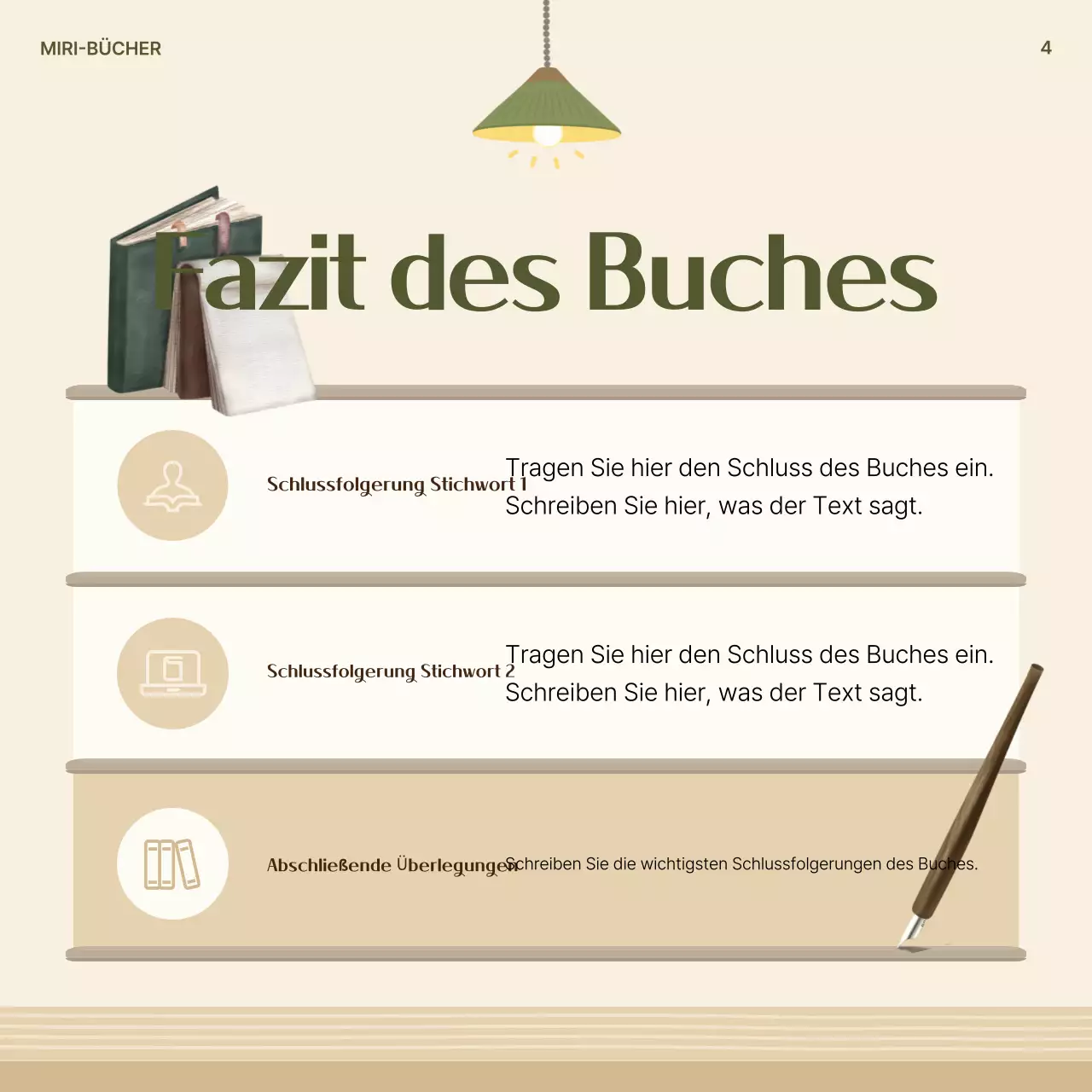 Eine saubere Buchzusammenfassung in khaki und beige