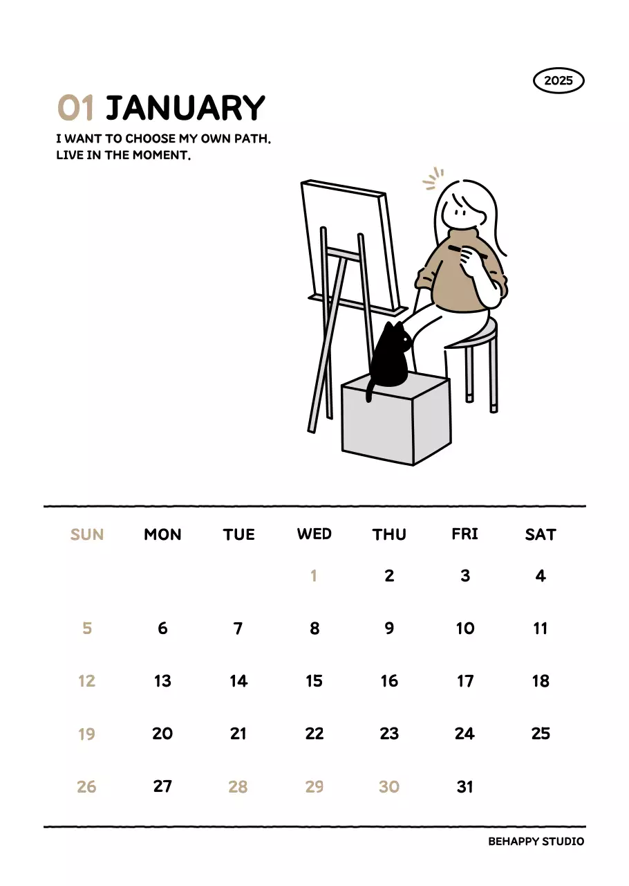 Kalender bergambar dengan gaya garis yang cantik