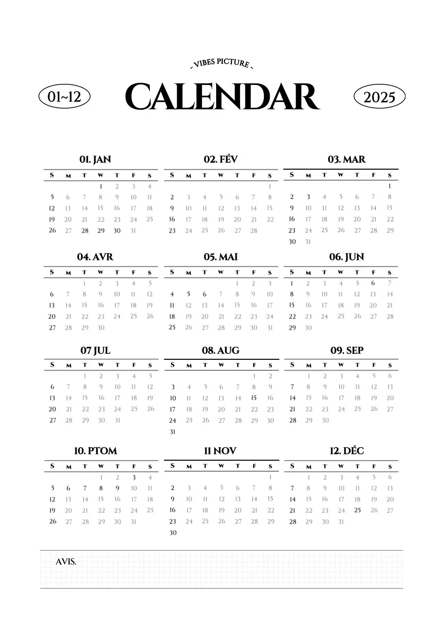 Calendrier mural de style simple avec un concept de photographie de voyage émotionnelle en noir et blanc