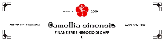 Pubblicità di un caffè pasticceria tradizionale con fiori di camelia rossa