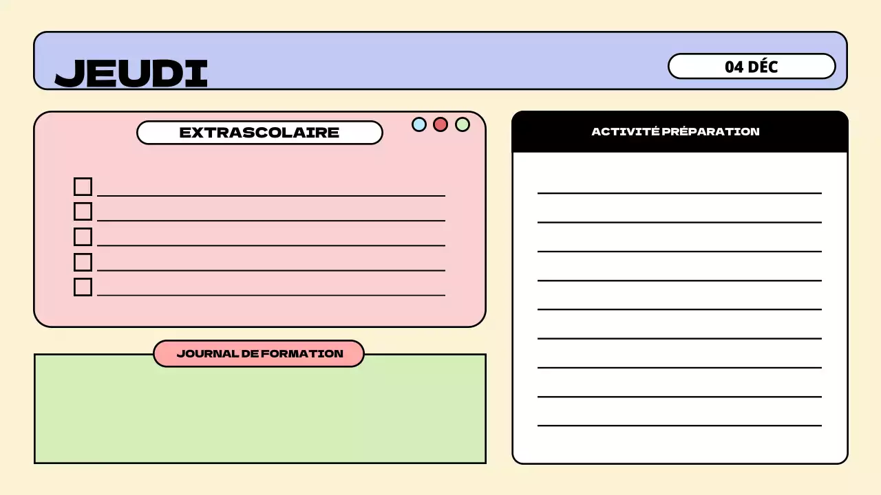 Présentation minimaliste de l'agenda de la classe aux couleurs pastel