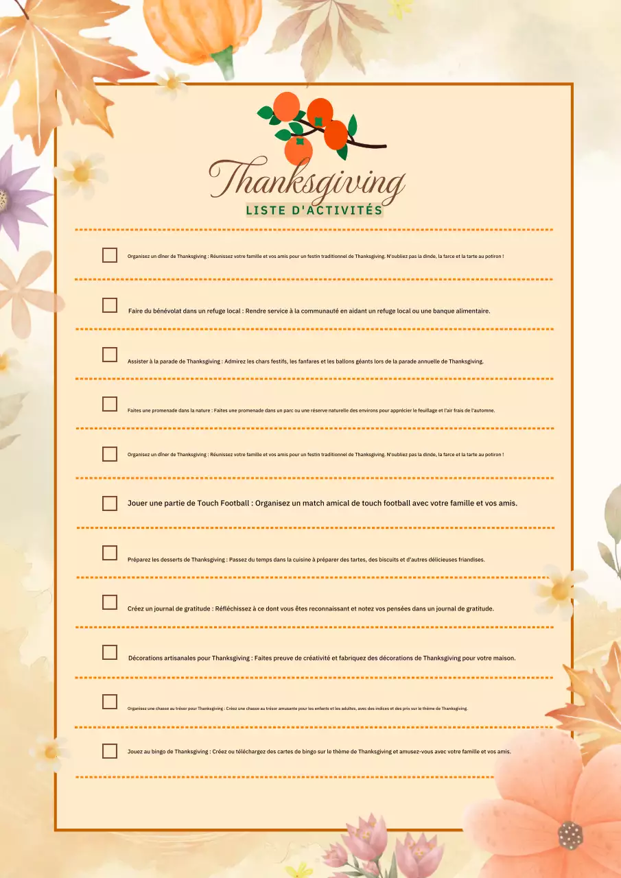planificateur de Thanksgiving traditionnel orange