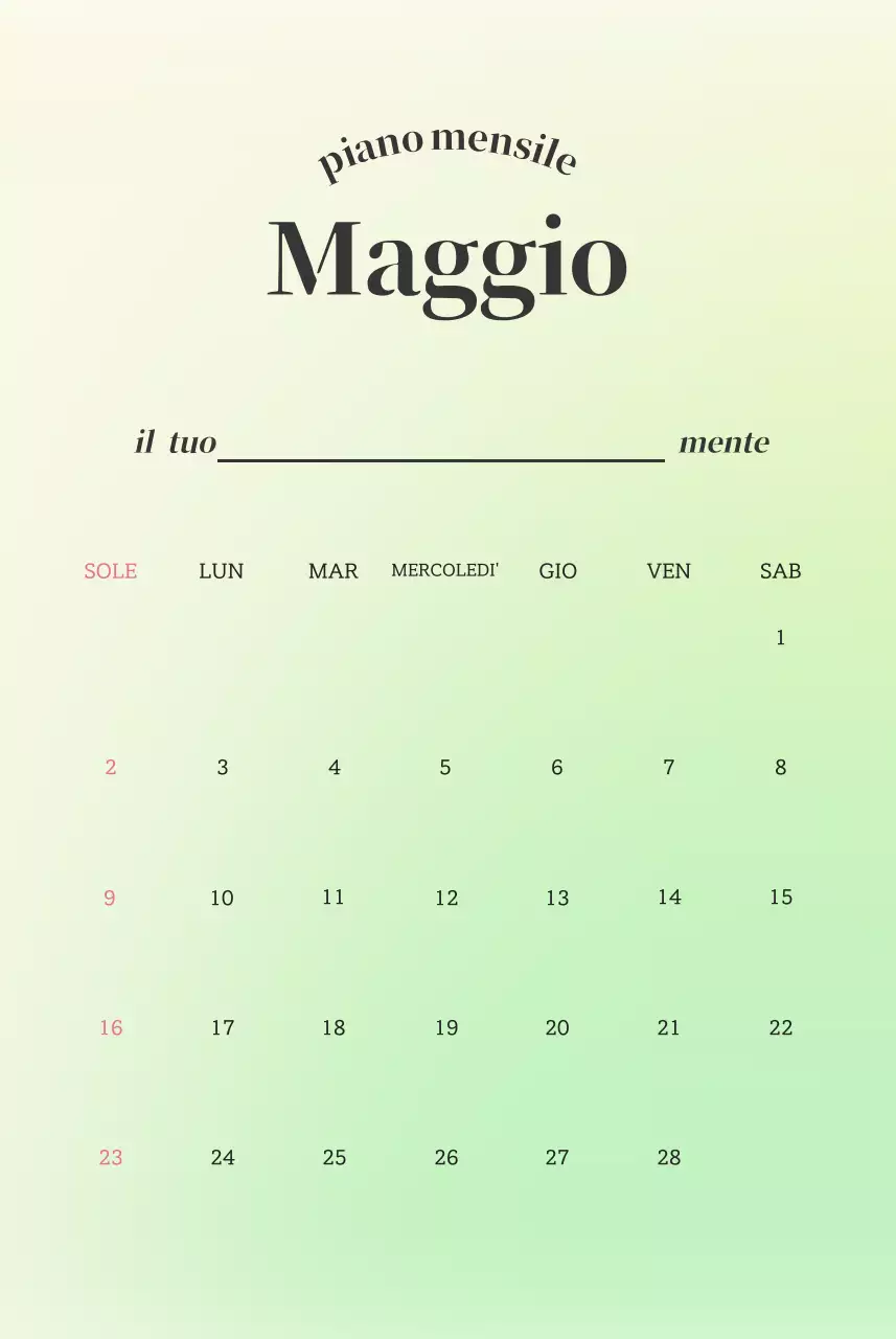 Scrittura del calendario minimalista a gradi