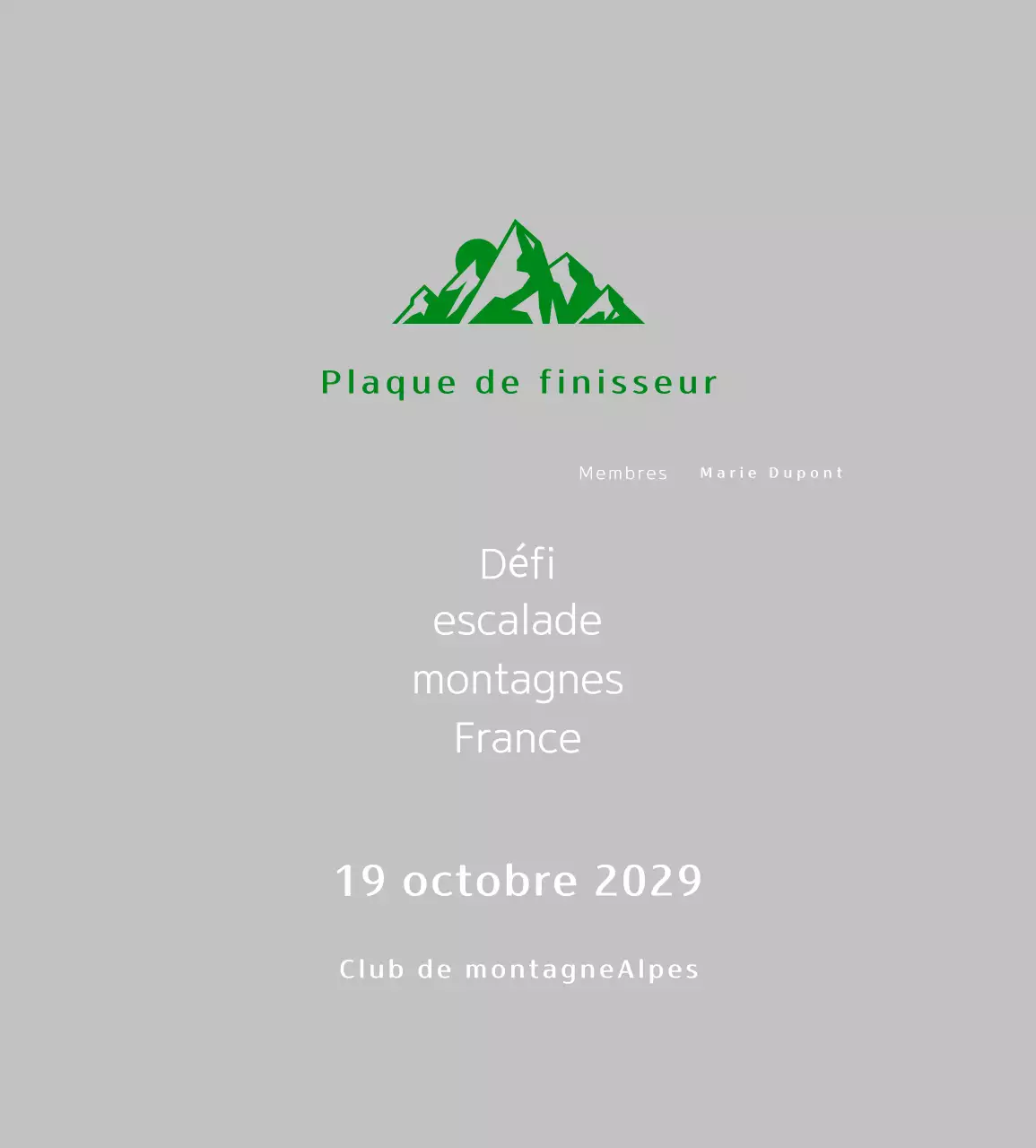 Plaque d'alpinisme simple verte