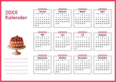 Roze eenvoudige en schone kalender voor één jaar