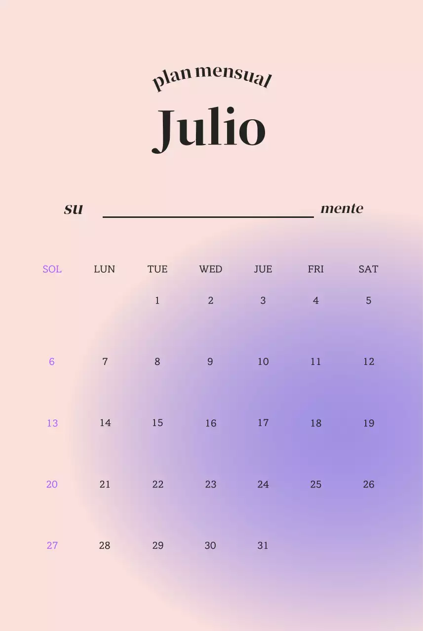 Calendario minimalista con texto degradado