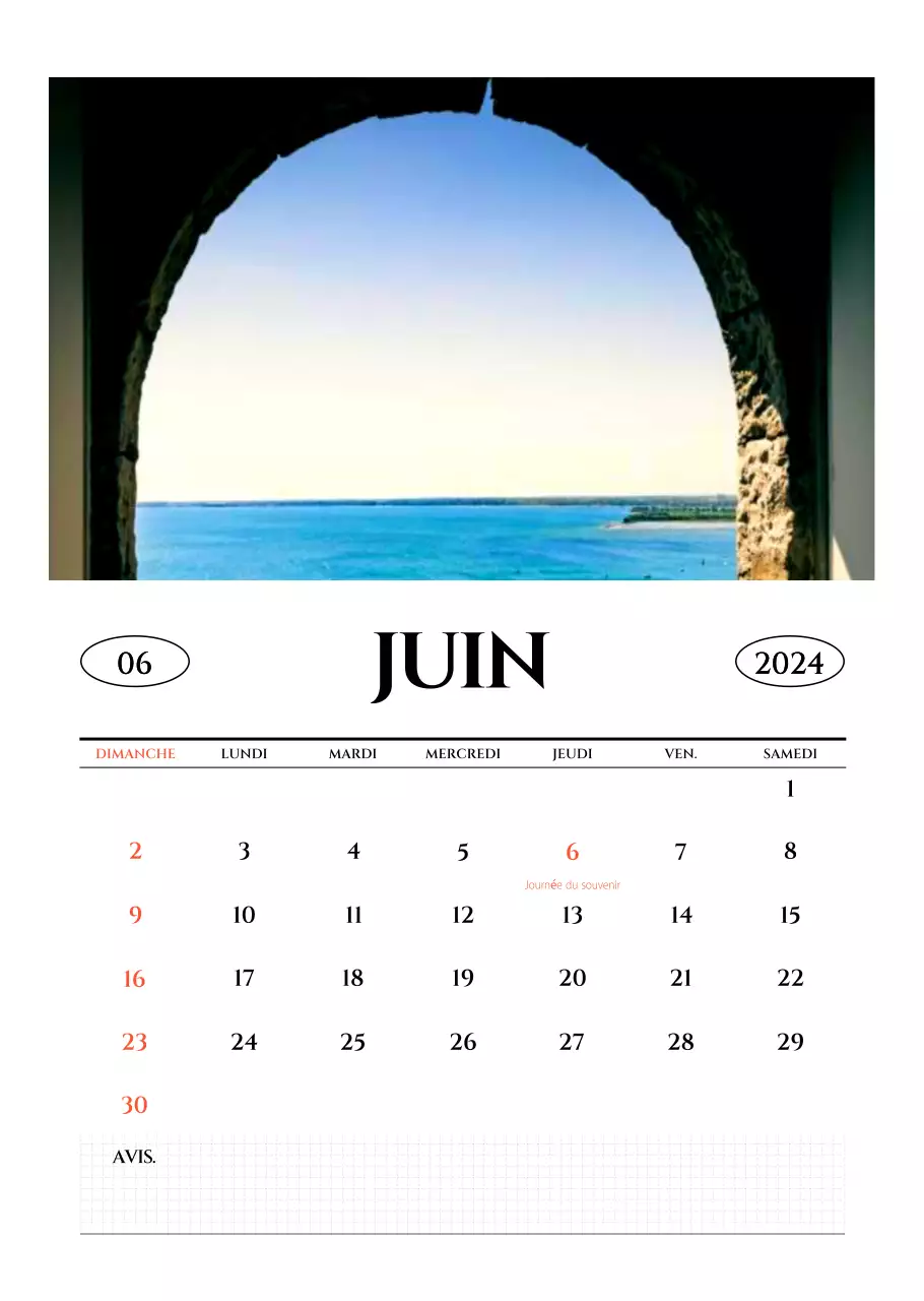 Calendrier mural de style simple avec un concept de photographie de voyage émotionnelle en noir et blanc