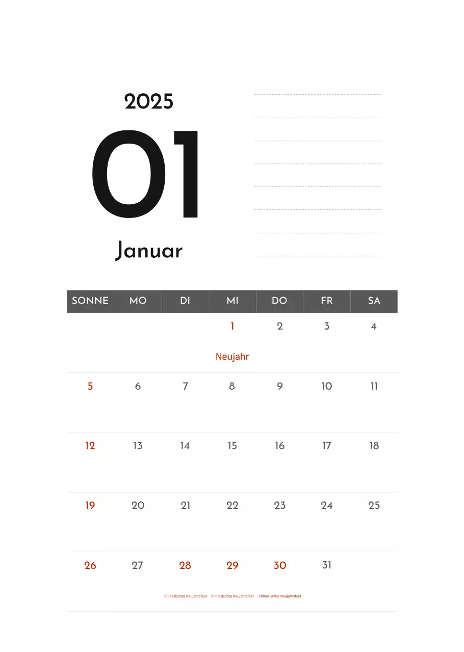 Grauer einfacher Unternehmenskalender