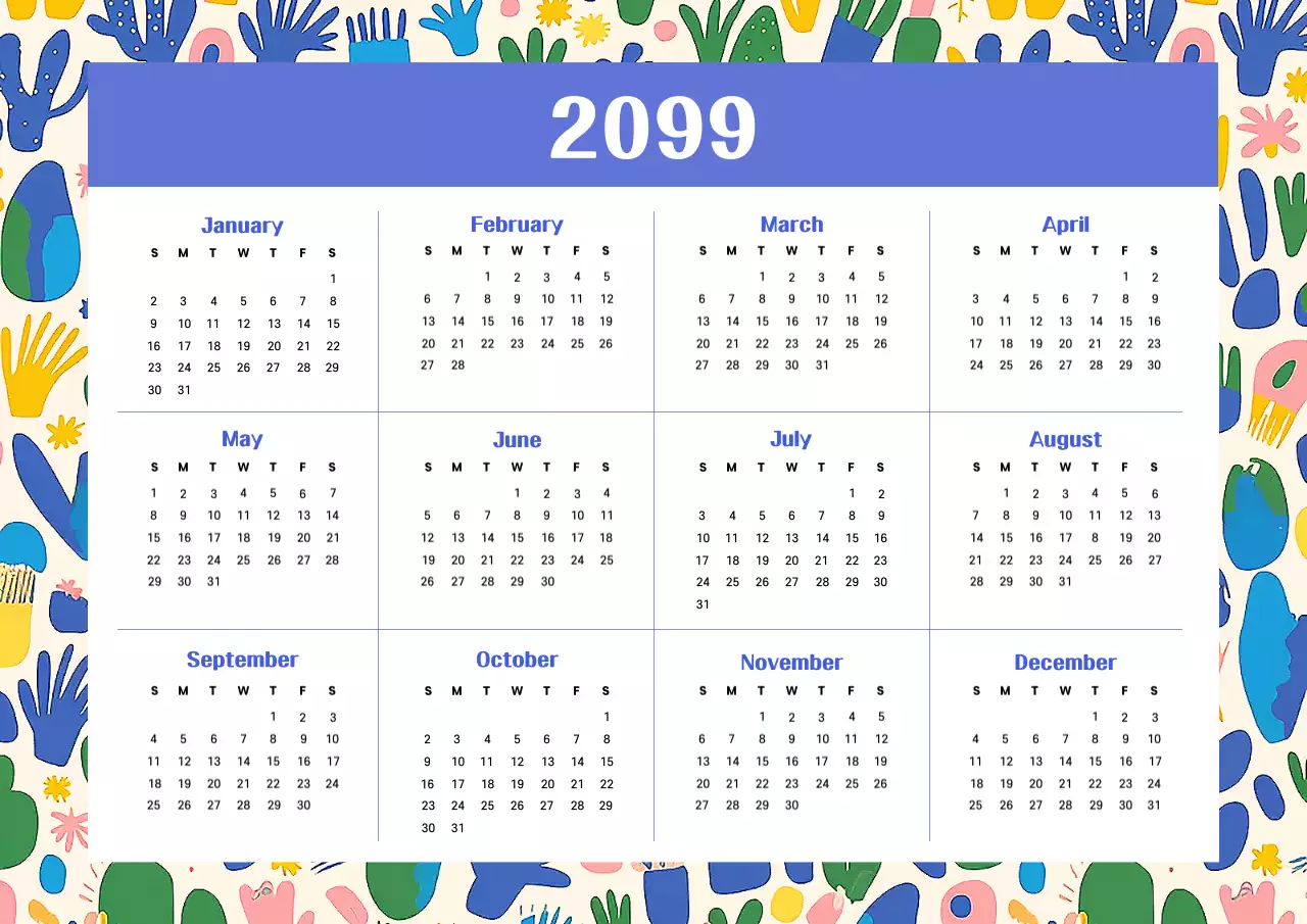 Cartaz de calendário colorido e lúdico