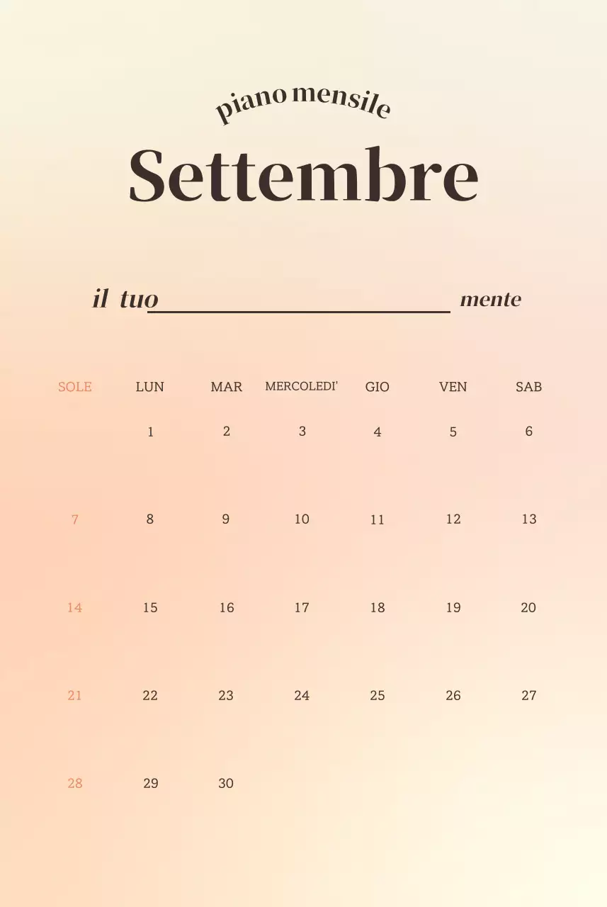 Scrittura del calendario minimalista a gradi