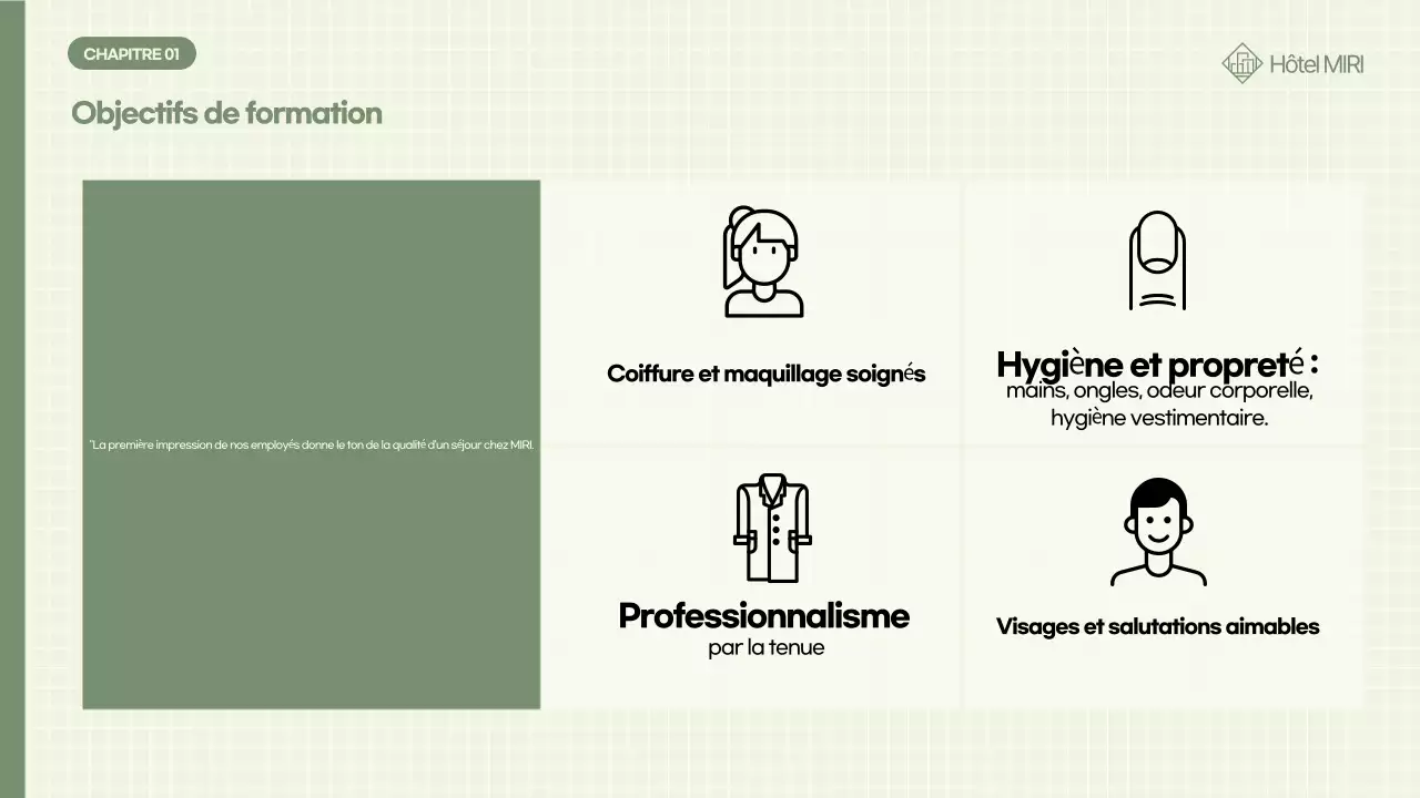 Formation du personnel au code vestimentaire kaki propre et soigné