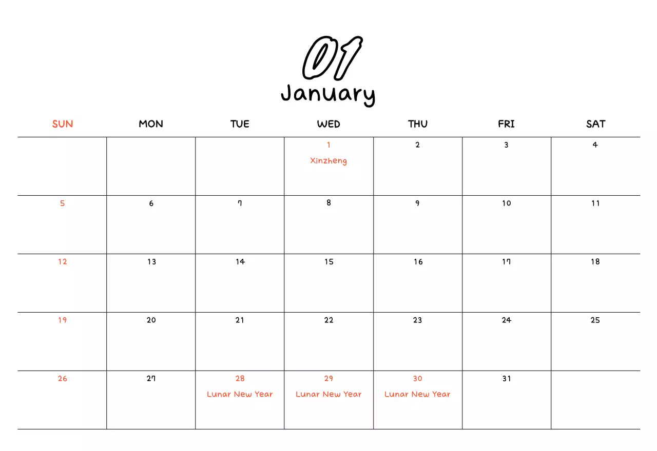 Kalender Tahun Baru Kuning