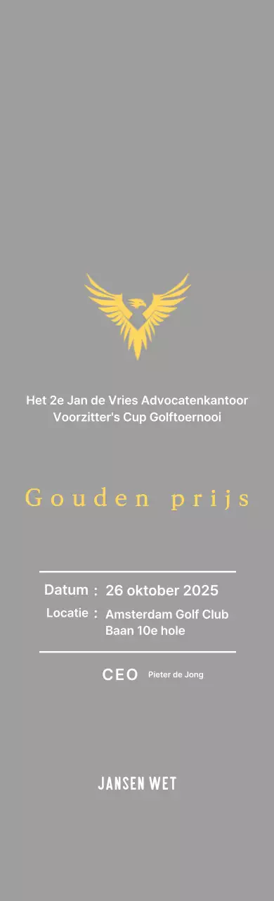 Nette golftoernooi plaquette met een adelaar