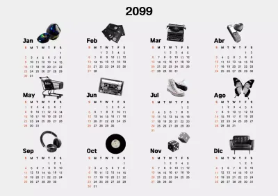 Calendario anual de accesorios retro en blanco y negro