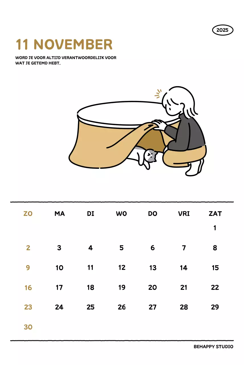 Geïllustreerde kalender met een mooie lijnstijl