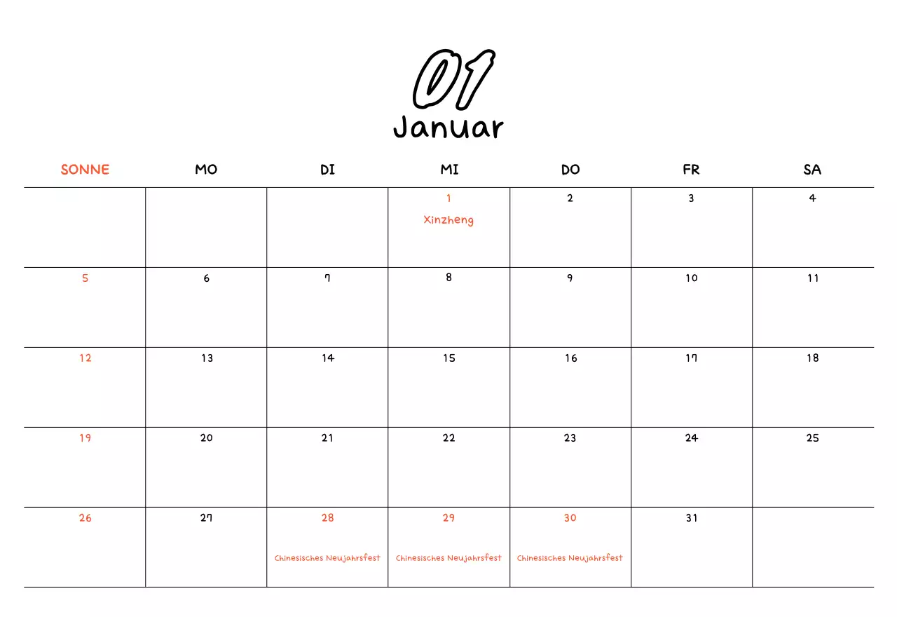 Gelber Neujahrskalender