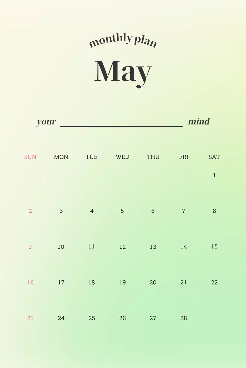 Kata-kata kalender minimalis gradien