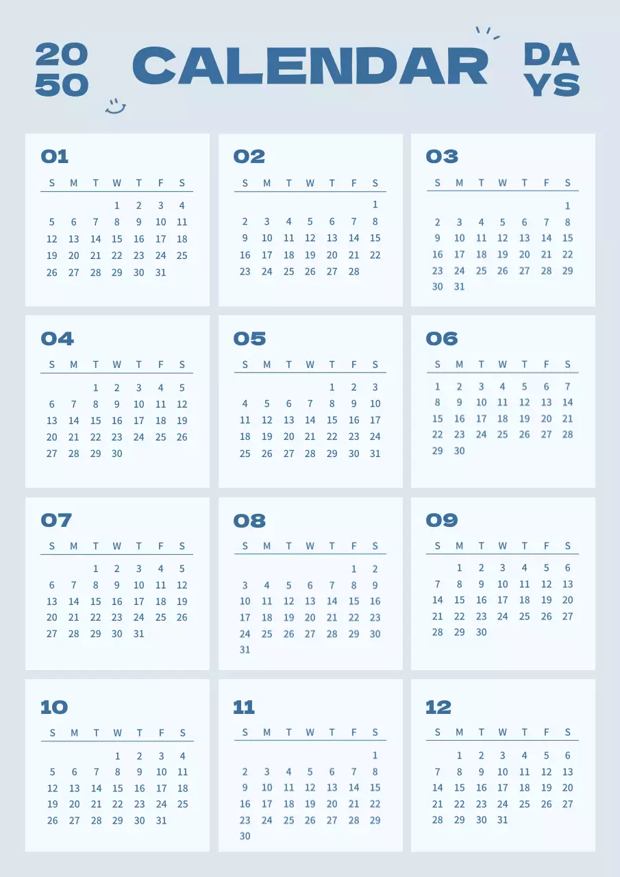 青 シンプル カレンダー カレンダー ポスター