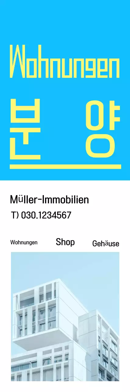 Moderne Immobilienanzeige in Hellblau