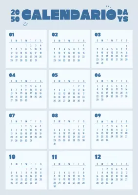 Calendario cuadrado sencillo en azul y azul claro