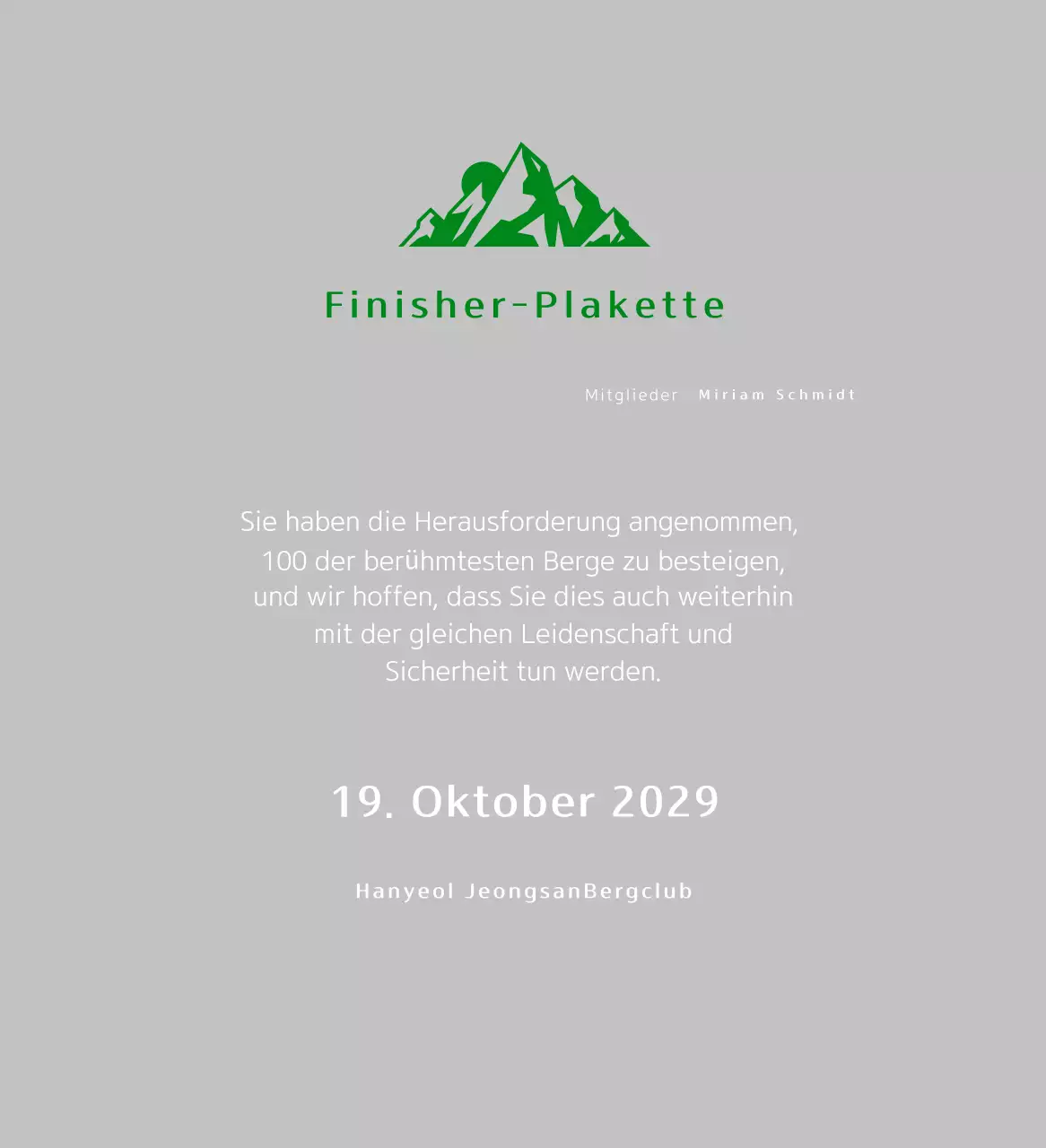 Grüne einfache Bergsteigerplakette