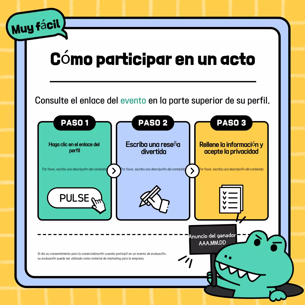 Promueva un evento de revisión del centro comercial Yellow's Cute