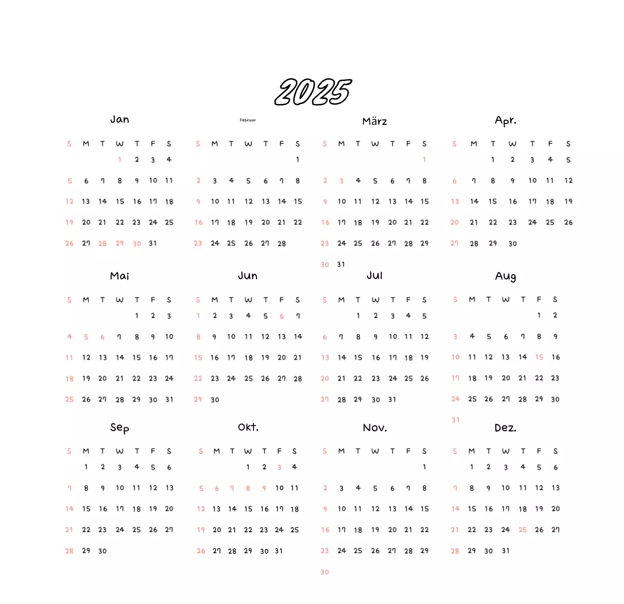 Weißer gemütlicher Neujahrskalender