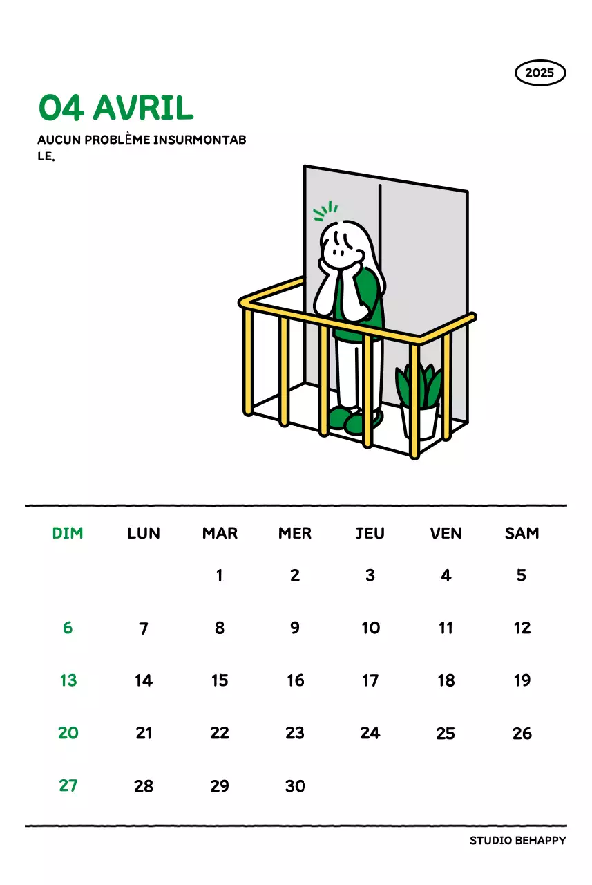 Calendrier illustré avec un joli style de lignes
