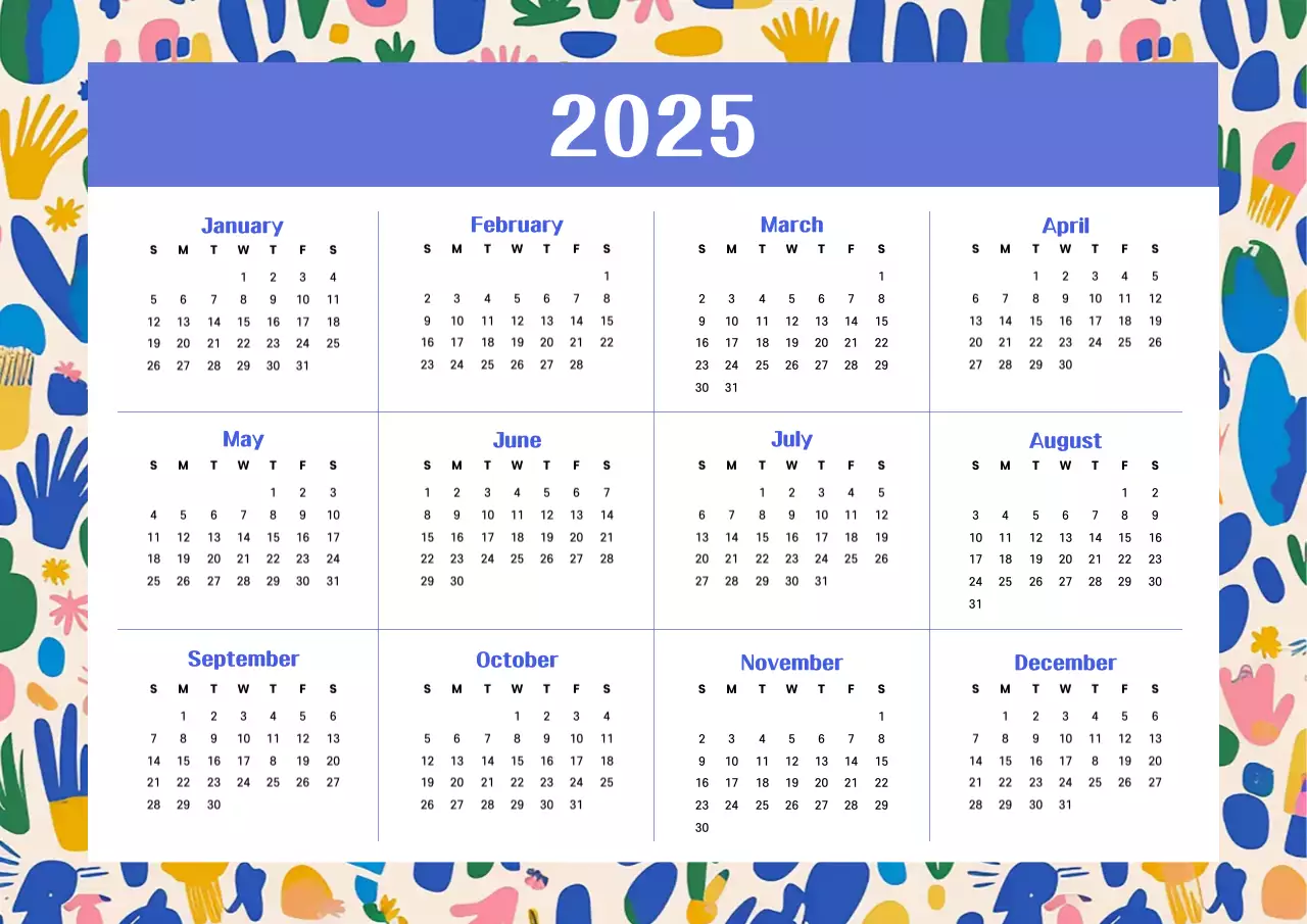 파랑 자연패턴 1년 달력