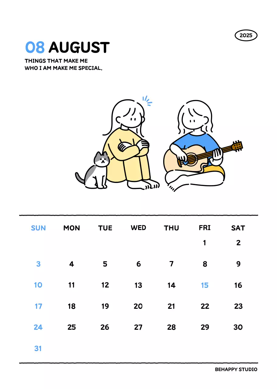 Kalender bergambar dengan gaya garis yang cantik