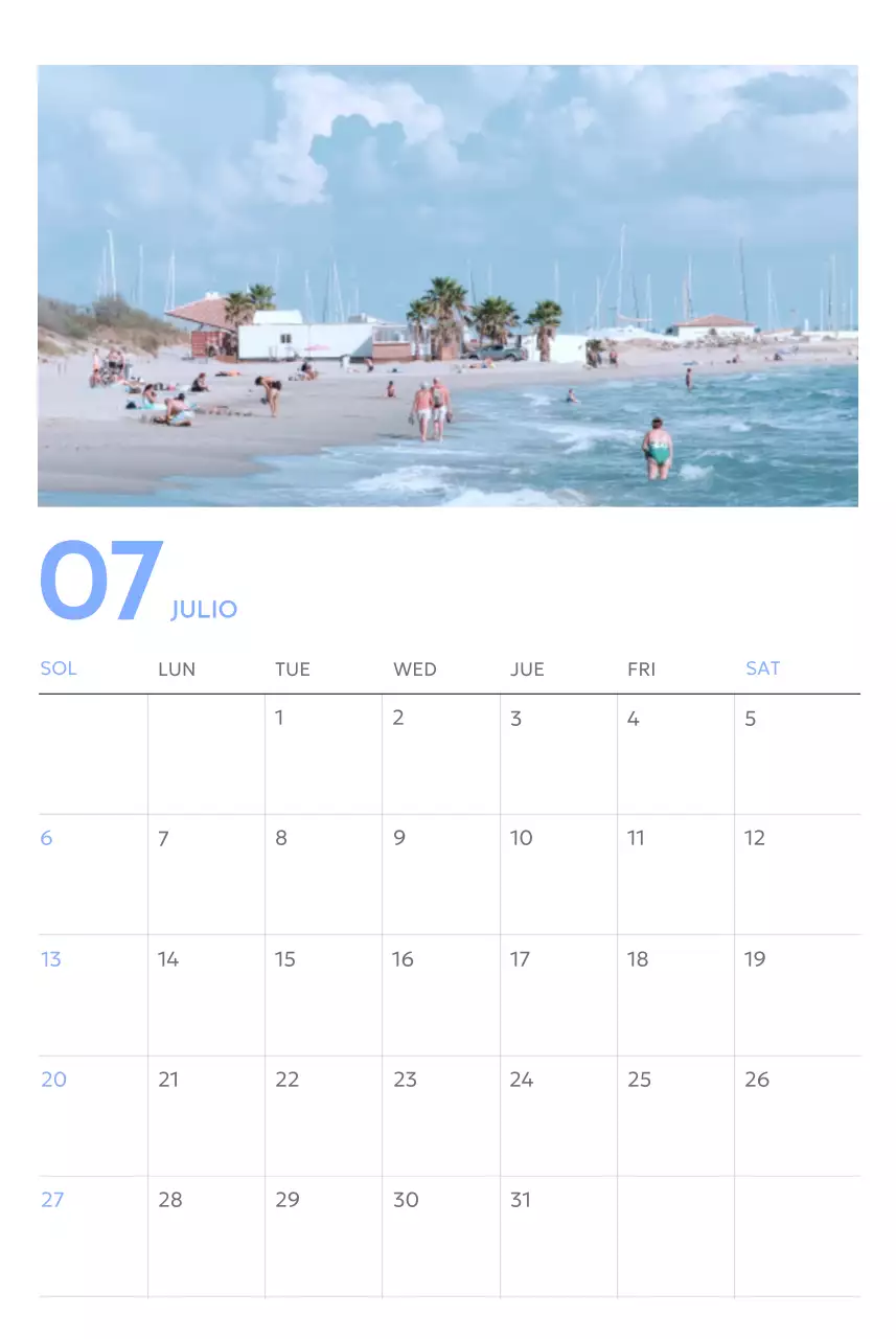 Calendario fotográfico de seguimiento de objetivos con un toque de azul