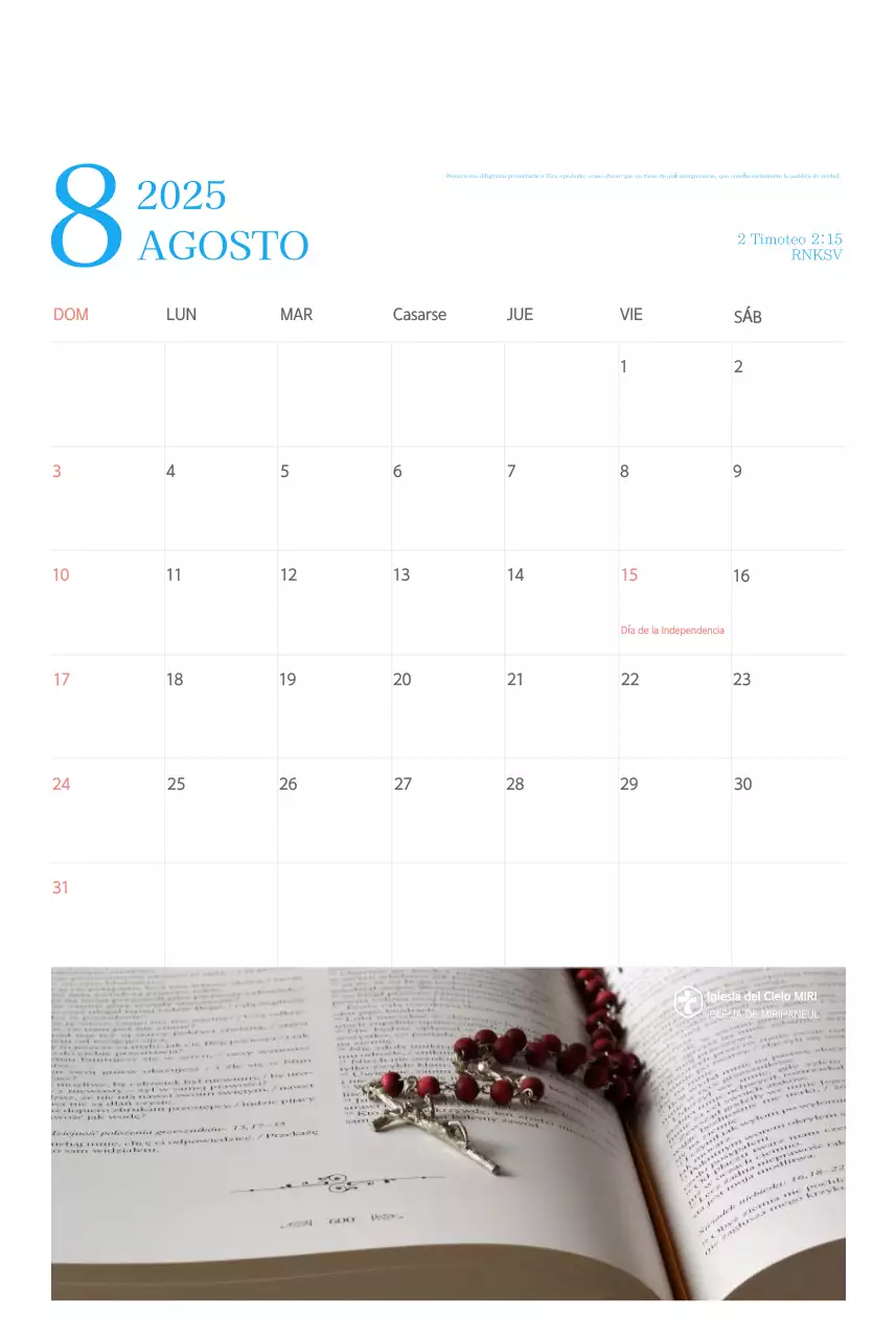 Calendario eclesiástico azul de concepto moderno