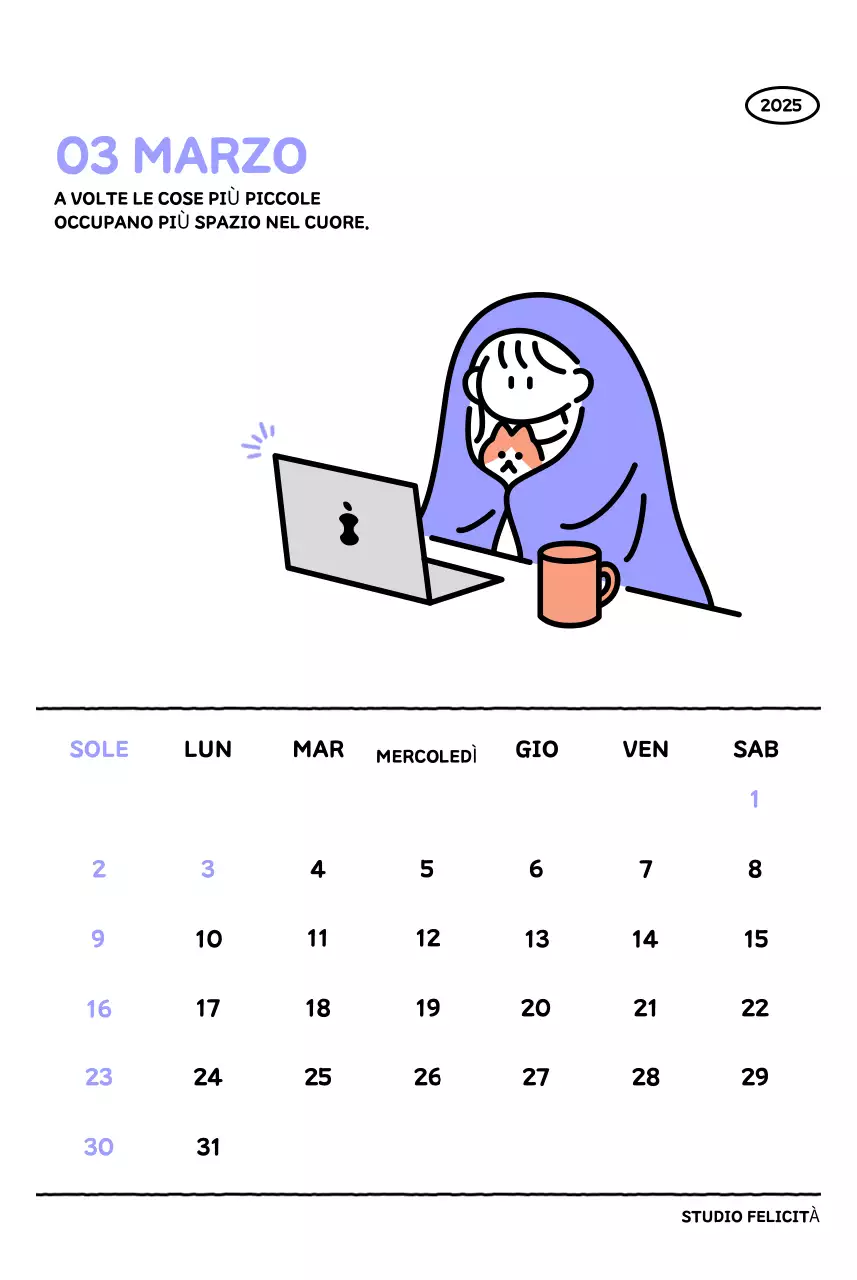 Calendario illustrato con un grazioso stile di linee
