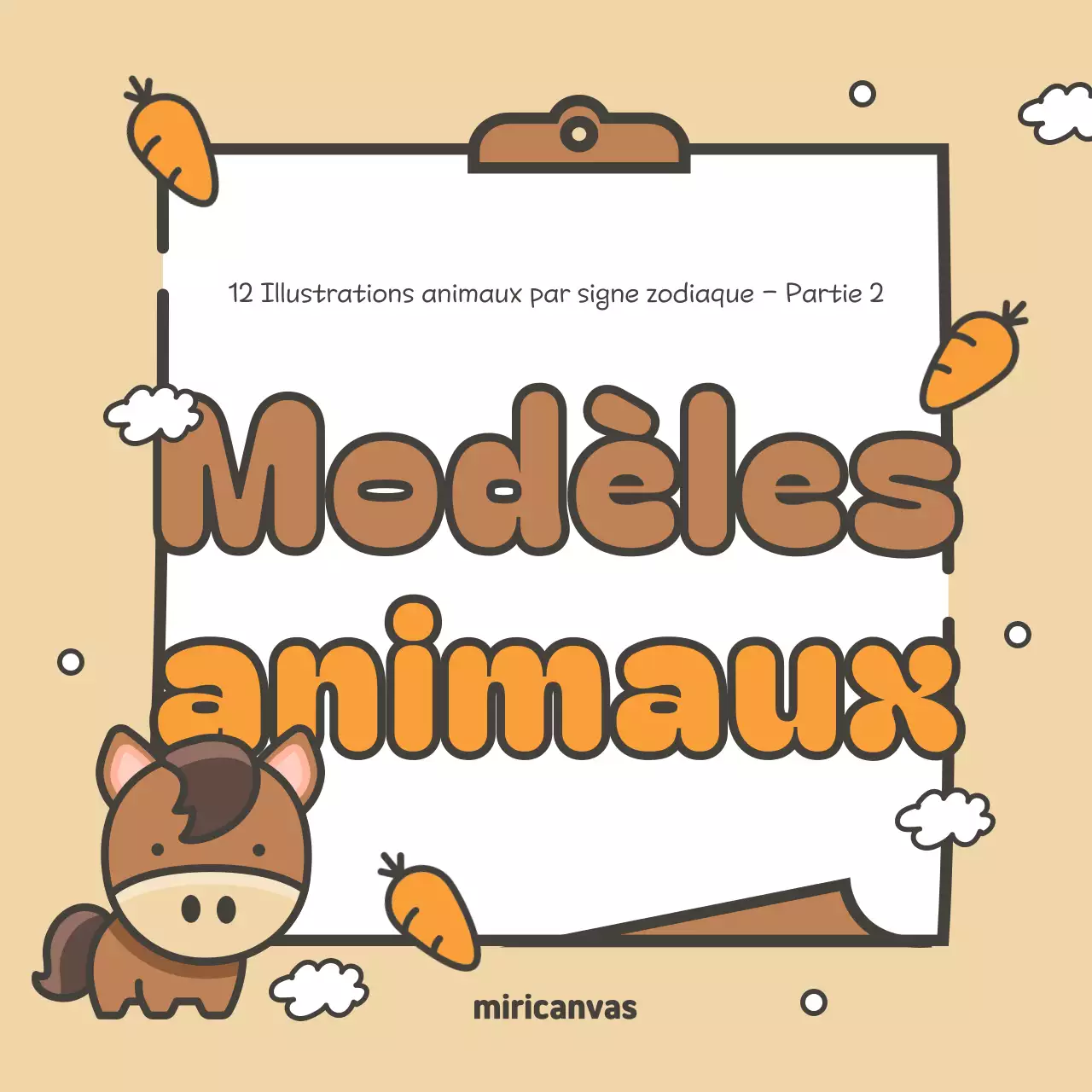 12 couvertures mignonnes d'animaux du zodiaque en marron et orange