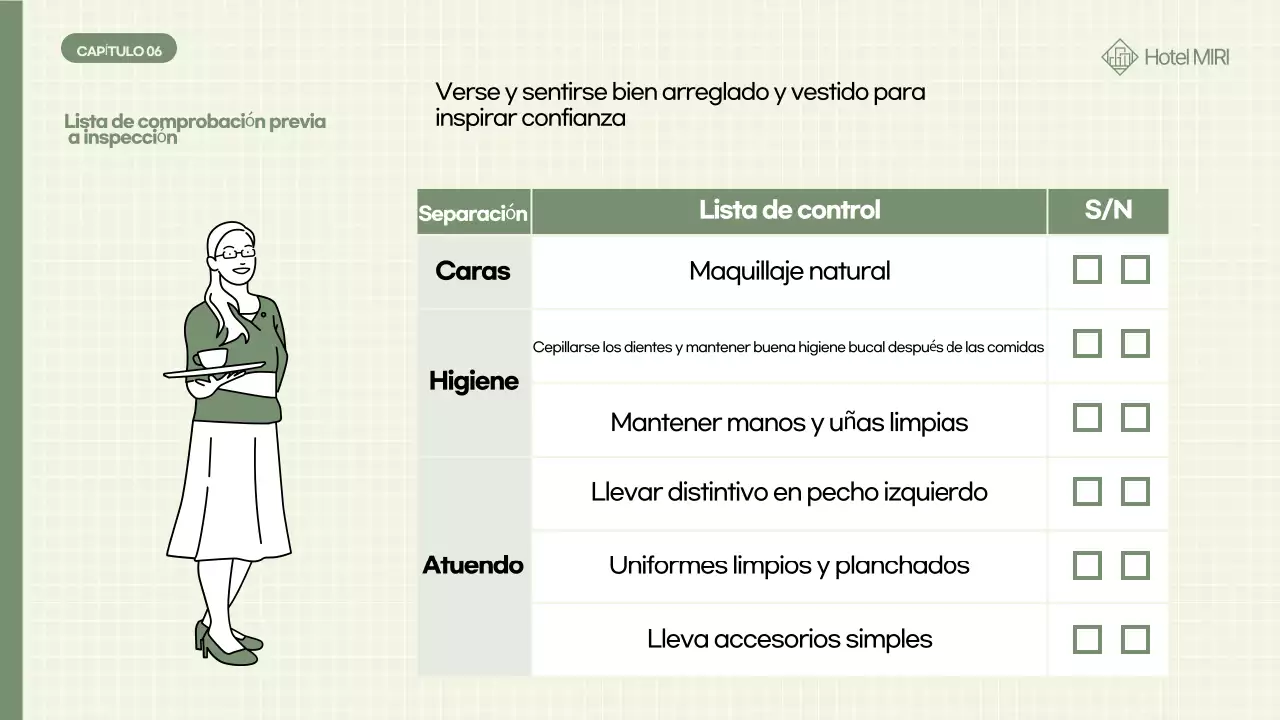 Formación para el personal sobre el código de vestimenta caqui pulcro y ordenado