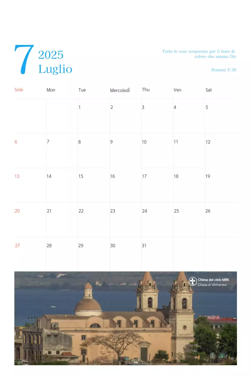 Calendario ecclesiastico blu di concezione moderna