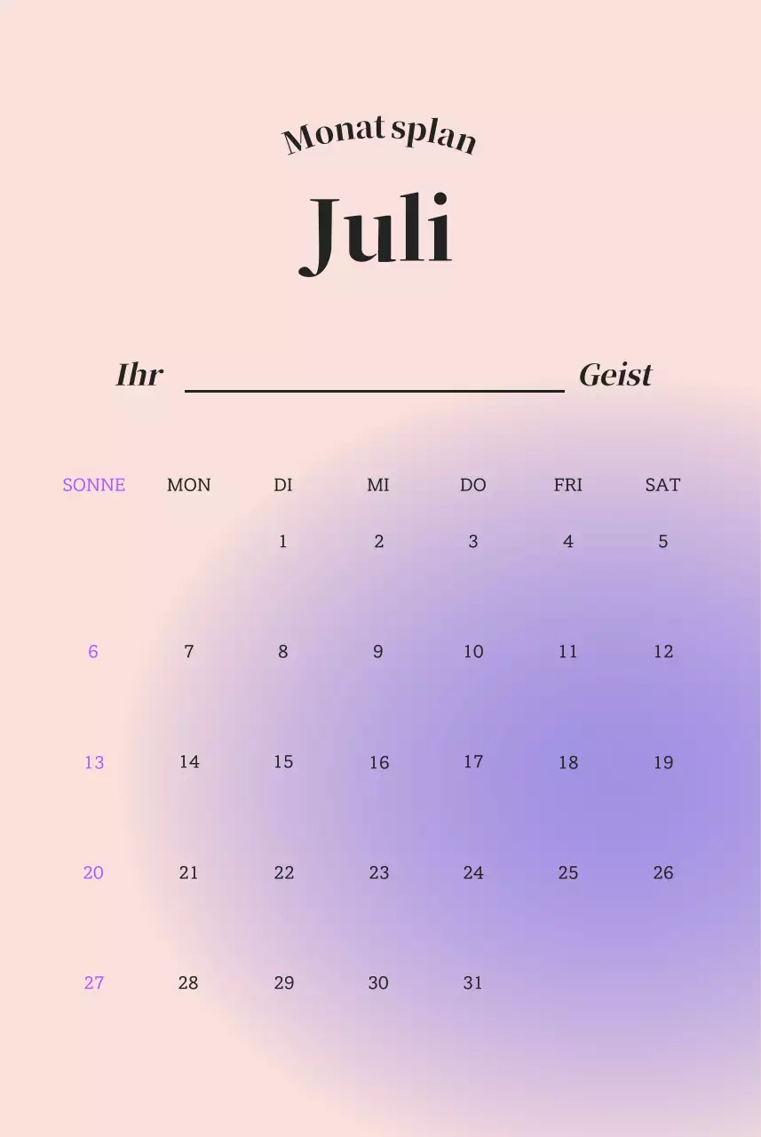 Minimalistischer Kalender mit Farbverlauf