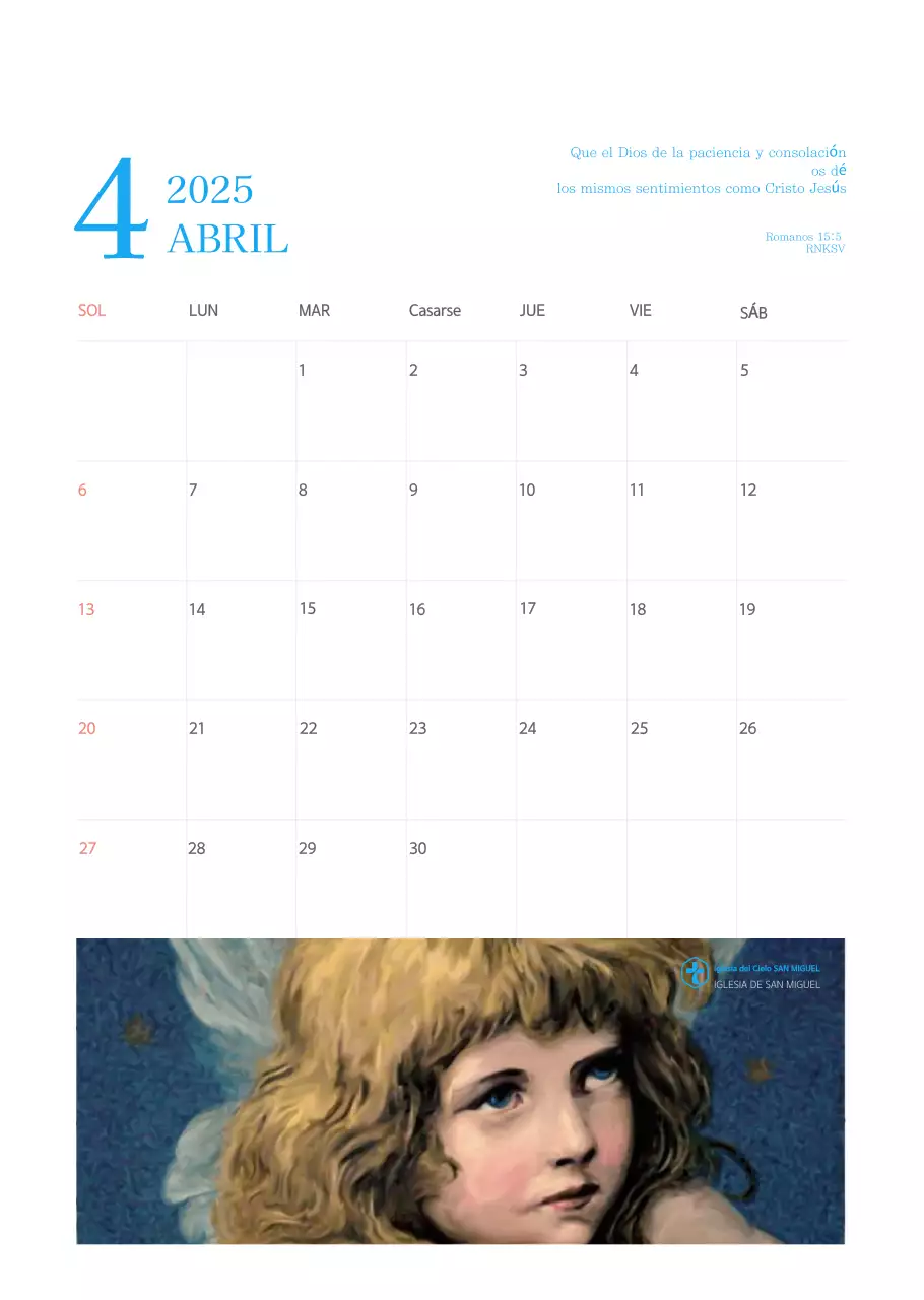 Calendario eclesiástico azul de concepto moderno