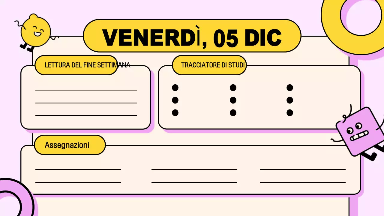 Rosa, giallo, giocoso Presentazione dell'agenda di classe