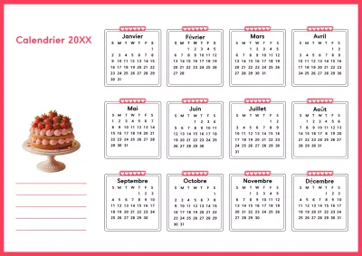 Calendrier rose simple et épuré d'une année
