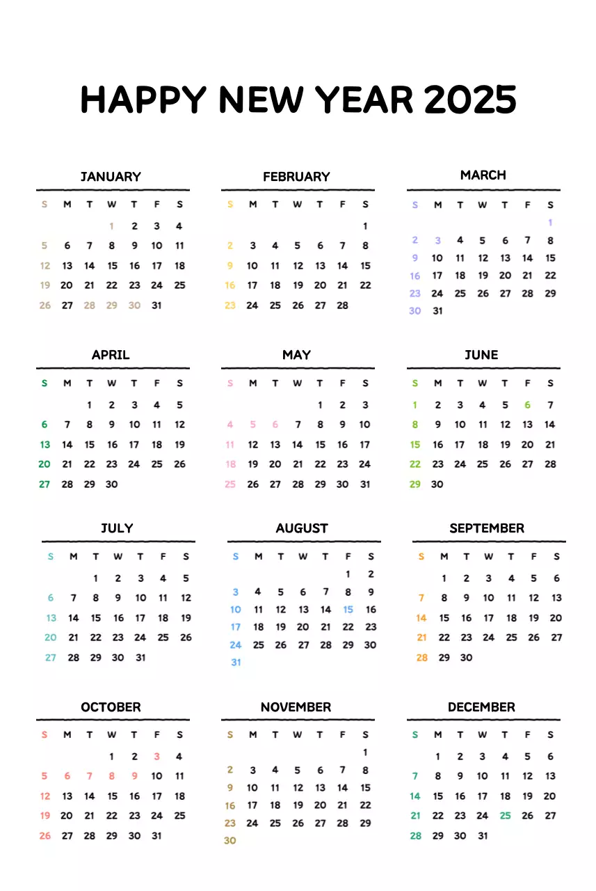 Kalender bergambar dengan gaya garis yang cantik