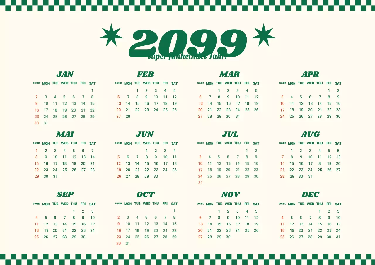 Elfenbeinfarbener kitschiger Einjahreskalender