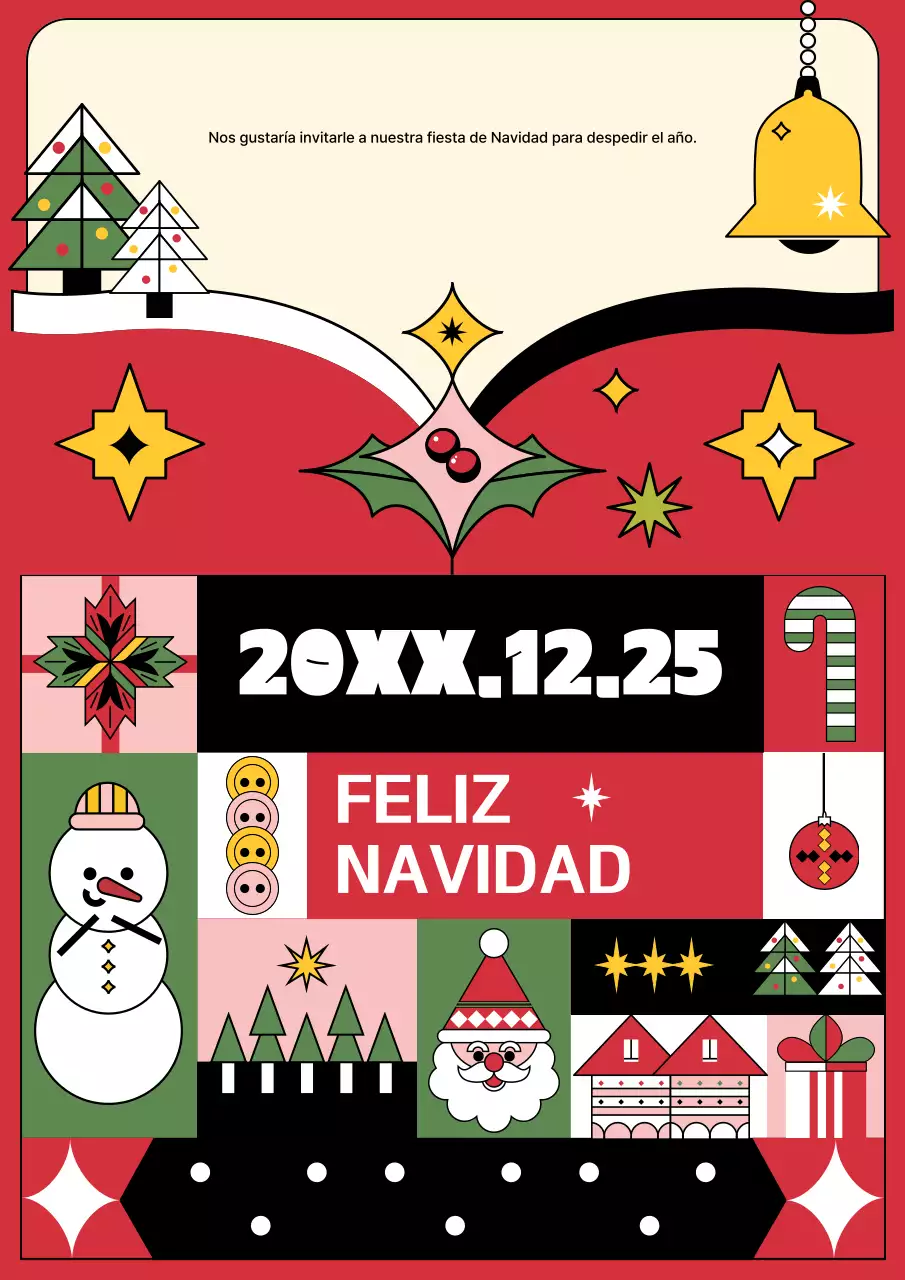 Invitación de Navidad geométrica roja